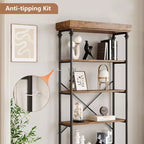 Étagère industrielle en bois à 6 niveaux, étagère ouverte avec cadre métallique, grande étagère de présentation grise pour chambre, salon, bureau