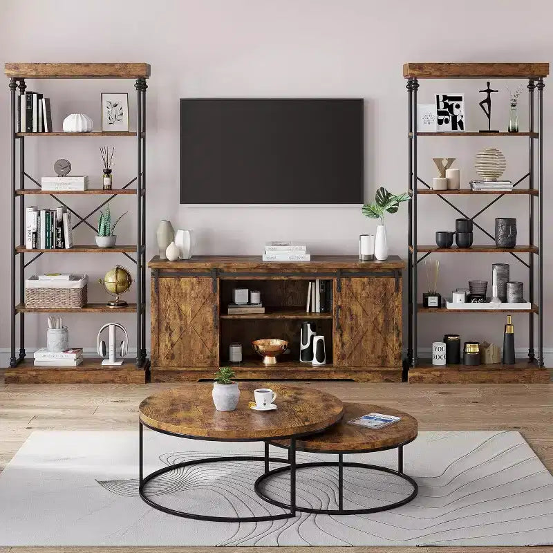 Étagère industrielle en bois à 6 niveaux, étagère ouverte avec cadre métallique, grande étagère de présentation grise pour chambre, salon, bureau
