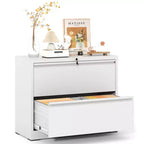 VIYET 35H 2 Drawer Lateral File Cabinet with Lock, Lockable Metal Filing Cabinet for Home Office, Fits Legal/Letter/A4/F4 Size (White)