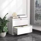 VIYET 35H Classeur latéral à 2 tiroirs avec serrure, armoire de classement en métal verrouillable pour bureau à domicile, convient aux formats légal/lettre/A4/F4 (blanc)