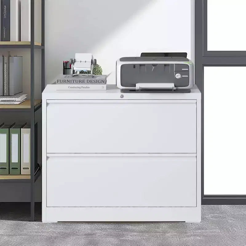 VIYET 35H Classeur latéral à 2 tiroirs avec serrure, armoire de classement en métal verrouillable pour bureau à domicile, convient aux formats légal/lettre/A4/F4 (blanc)
