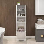 Meuble de panier à linge basculant, Meuble de panier à linge dissimulé avec compartiment et étagère inférieure basculante, Organisateur de rangement de salle de bain haut Blanc