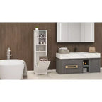 Meuble de panier à linge basculant, Meuble de panier à linge dissimulé avec compartiment et étagère inférieure basculante, Organisateur de rangement de salle de bain haut Blanc