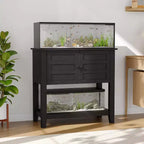 Acekool 29-Gallon Double Aquarium Stand with Power Strip, Black Fish Tank Cabinet with Magnetic Doors for Living Room Storage