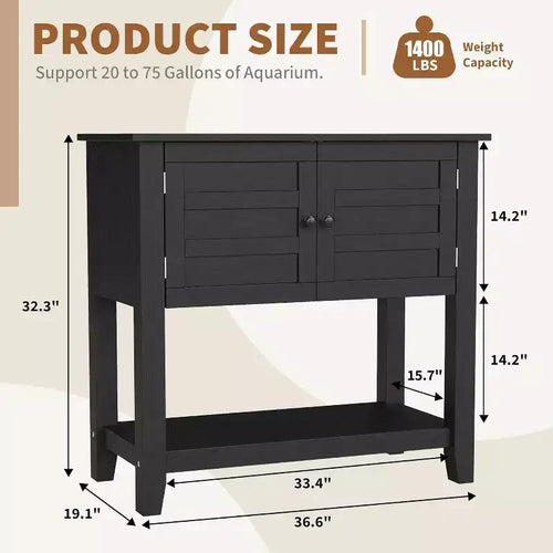 Meuble de support pour aquarium double Acekool de 109 litres avec multiprise, meuble d'aquarium noir avec portes magnétiques pour rangement de salon