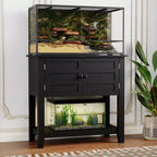 Meuble de support pour aquarium double Acekool de 109 litres avec multiprise, meuble d'aquarium noir avec portes magnétiques pour rangement de salon