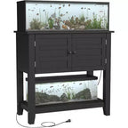 Meuble de support pour aquarium double Acekool de 109 litres avec multiprise, meuble d'aquarium noir avec portes magnétiques pour rangement de salon