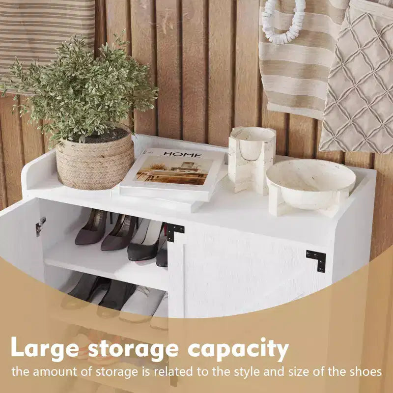 Meuble de rangement pour chaussures avec portes, étagère à chaussures de style rustique à 6 niveaux avec étagères réglables et rangement ouvert, organiseur de chaussures mince blanc
