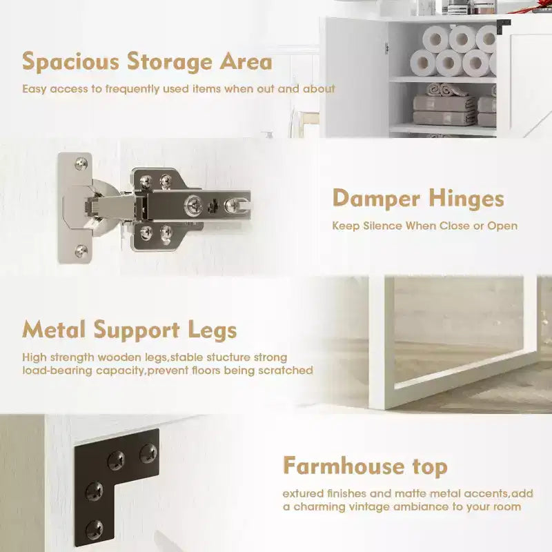 Meuble de rangement pour chaussures avec portes, étagère à chaussures de style rustique à 6 niveaux avec étagères réglables et rangement ouvert, organiseur de chaussures mince blanc