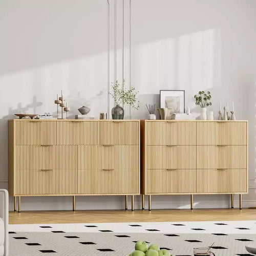 Commode à 7 tiroirs pour chambre à coucher, commode cannelée avec poignée, commode moderne en bois pour placard, organisateur de rangement pour chambre à coucher et salon