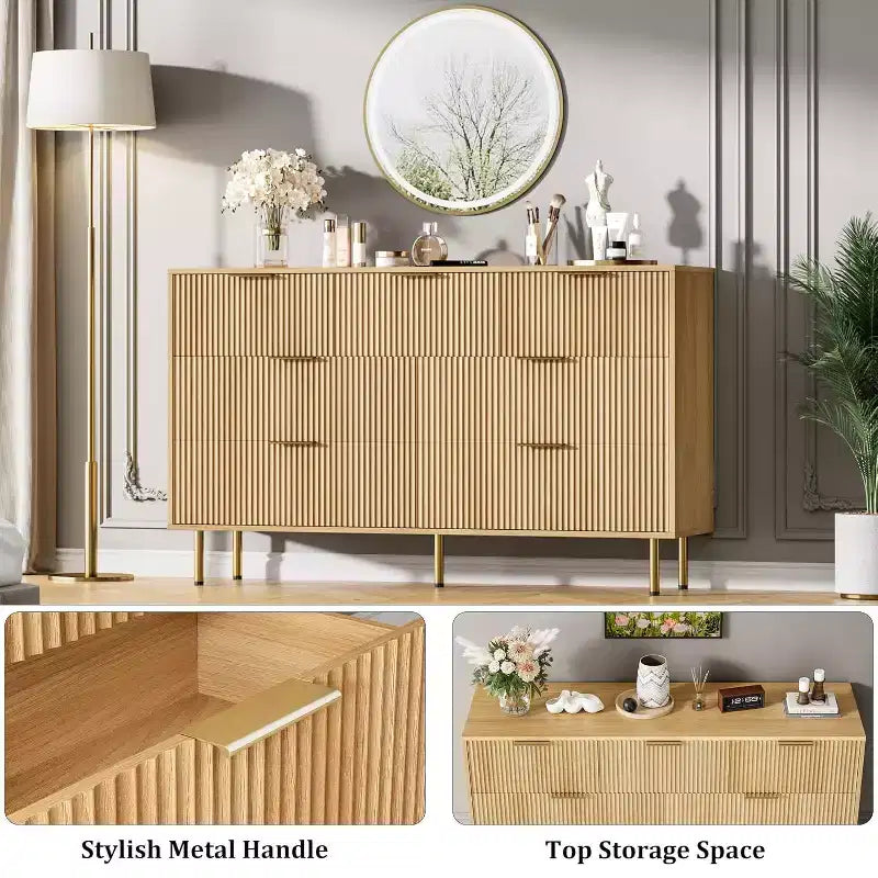 Commode à 7 tiroirs pour chambre à coucher, commode cannelée avec poignée, commode moderne en bois pour placard, organisateur de rangement pour chambre à coucher et salon