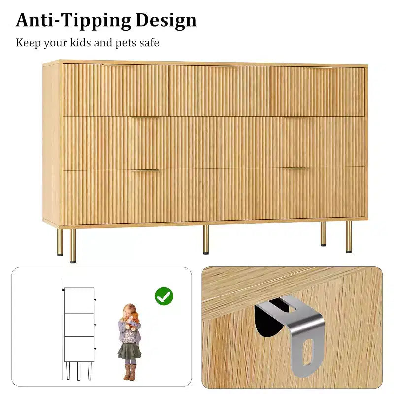 Commode à 7 tiroirs pour chambre à coucher, commode cannelée avec poignée, commode moderne en bois pour placard, organisateur de rangement pour chambre à coucher et salon