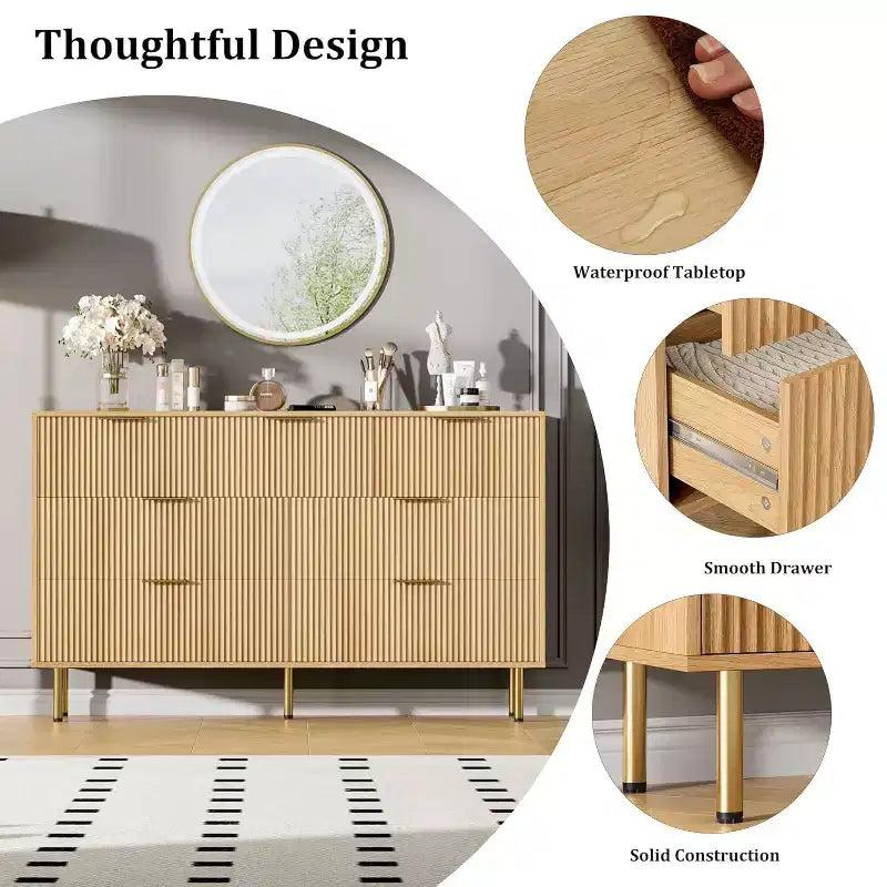 Commode à 7 tiroirs pour chambre à coucher, commode cannelée avec poignée, commode moderne en bois pour placard, organisateur de rangement pour chambre à coucher et salon