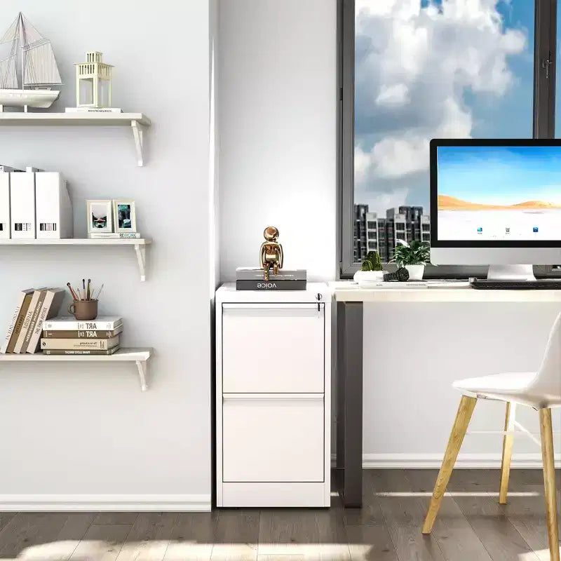 VIYET 28H Classeur vertical à 2 tiroirs en métal blanc avec serrure, armoire de classement en acier pour bureau à domicile, convient aux formats A4/Legal/Lettre