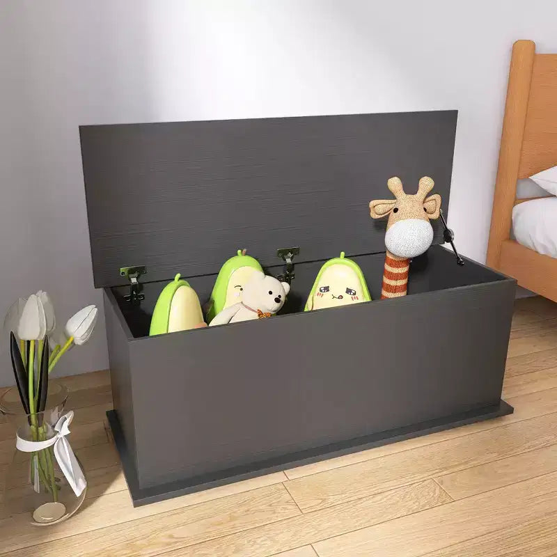 Lift Top Storage Chest Trunk Wood Box Retro Toy Box Organizer With Safety Hinge For Entryway Bench Organizer Home Furniture Black