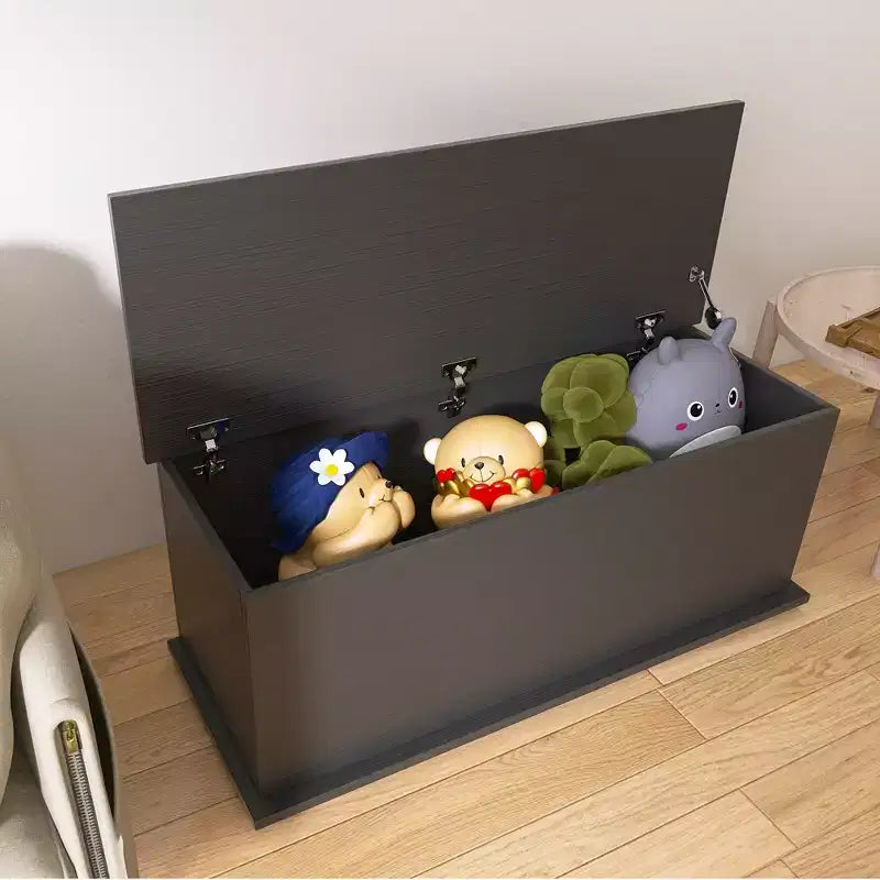 Coffre de rangement avec couvercle, en bois, style rétro, avec charnière de sécurité, pour banc d'entrée, meuble de maison, noir.