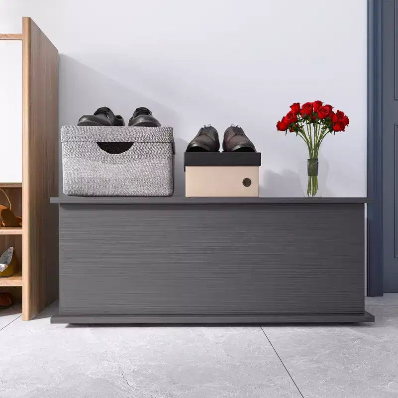 Coffre de rangement avec couvercle, en bois, style rétro, avec charnière de sécurité, pour banc d'entrée, meuble de maison, noir.
