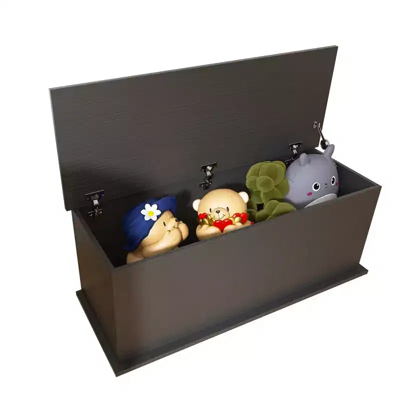 Coffre de rangement avec couvercle, en bois, style rétro, avec charnière de sécurité, pour banc d'entrée, meuble de maison, noir.