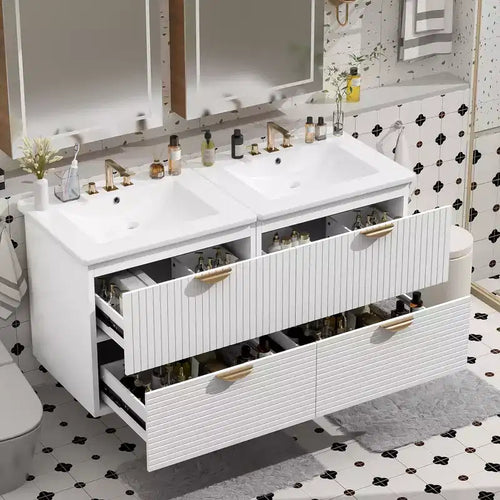 48 Wall Bathroom Cabinet with 2 Vanities and Drawers, Bathroom Vanity Sink Combo with Storage , White