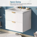 Meuble de salle de bain mural de 122 cm avec 2 vasques et tiroirs, ensemble lavabo-meuble de salle de bain avec rangement, blanc