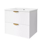 Meuble de salle de bain mural de 122 cm avec 2 vasques et tiroirs, ensemble lavabo-meuble de salle de bain avec rangement, blanc
