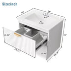 Meuble de salle de bain mural de 122 cm avec 2 vasques et tiroirs, ensemble lavabo-meuble de salle de bain avec rangement, blanc
