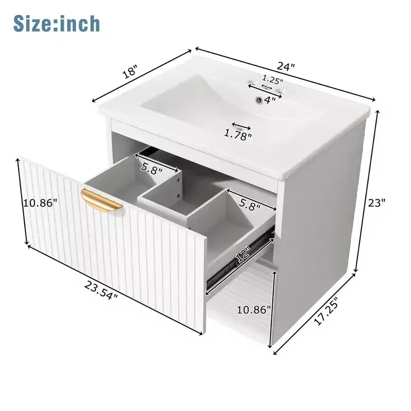 Meuble de salle de bain mural de 122 cm avec 2 vasques et tiroirs, ensemble lavabo-meuble de salle de bain avec rangement, blanc