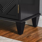 Meuble de buffet TUYOHW, meuble avec accent géométrique symétrique, étagère réglable, poignées en laiton, table console pour salon, cuisine, noir