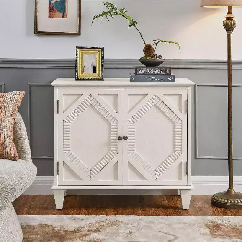 Meuble de buffet TUYOHW, meuble avec accent géométrique symétrique, étagère réglable, poignées en laiton, table console pour salon, cuisine, noir