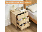 Table de chevet en rotin, table de chevet bohème avec 3 tiroirs en rotin naturel, table de chevet avec pieds en bois robustes pour chambre à coucher, salon, naturel