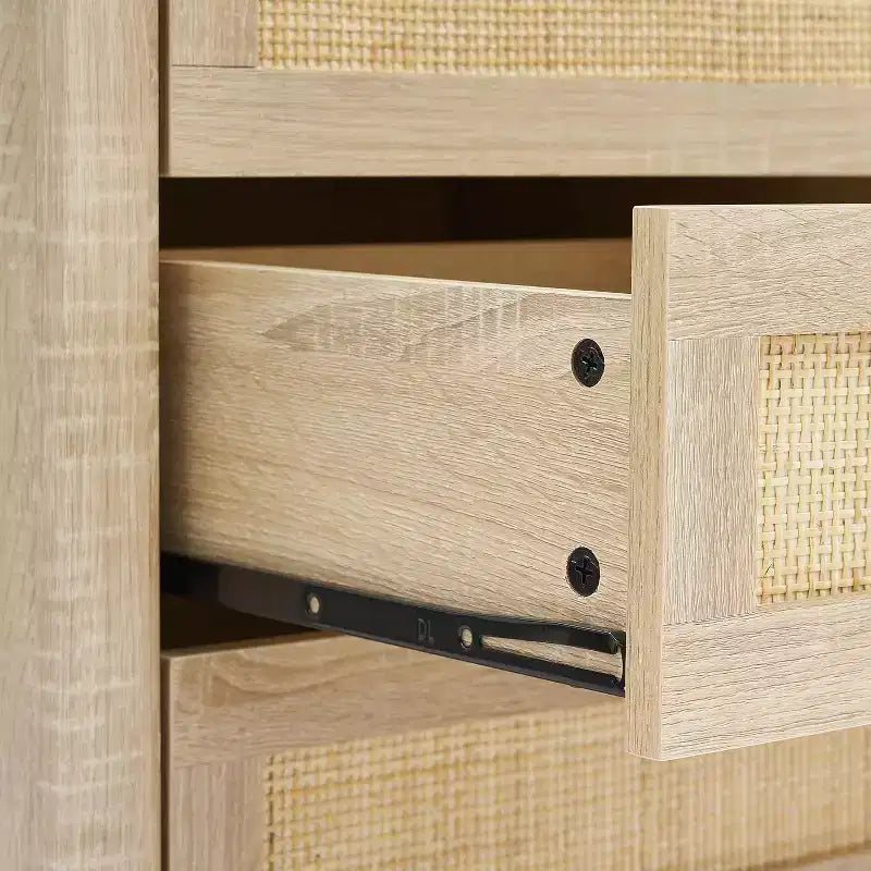 Table de chevet en rotin, table de chevet bohème avec 3 tiroirs en rotin naturel, table de chevet avec pieds en bois robustes pour chambre à coucher, salon, naturel