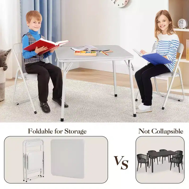 Ensemble table et chaises pliantes en métal, chaises pliantes rembourrées en cuir avec coussin confortable et cadre en acier durable, table carrée moderne