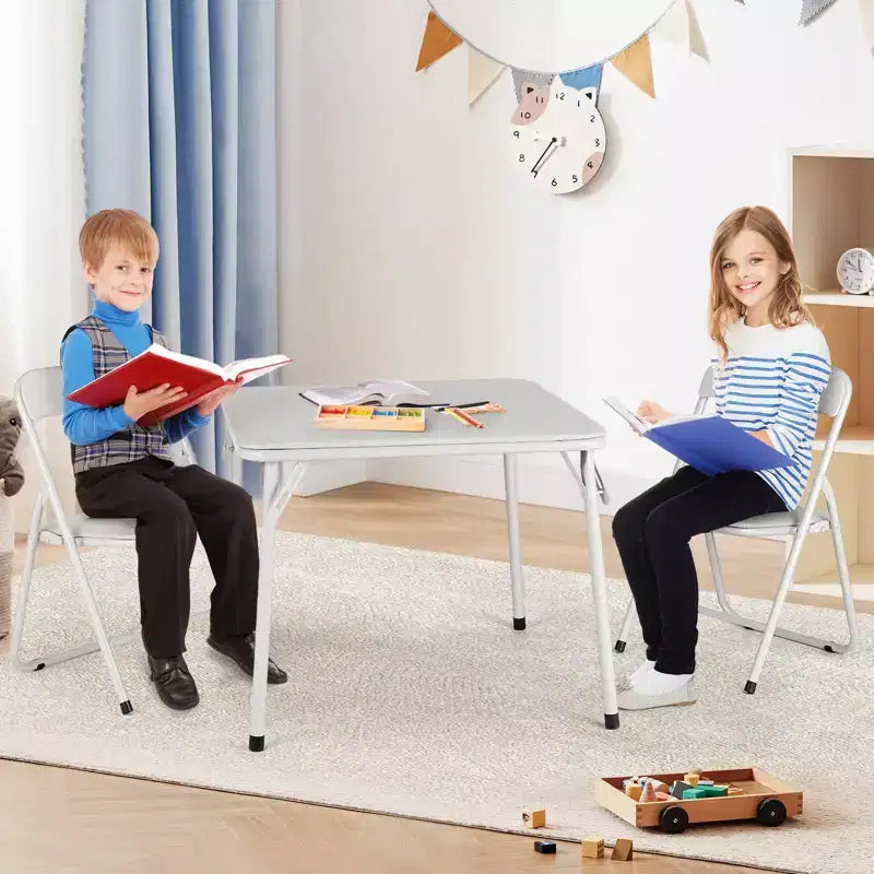Ensemble table et chaises pliantes en métal, chaises pliantes rembourrées en cuir avec coussin confortable et cadre en acier durable, table carrée moderne