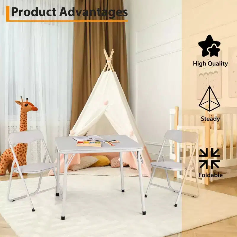 Ensemble table et chaises pliantes en métal, chaises pliantes rembourrées en cuir avec coussin confortable et cadre en acier durable, table carrée moderne