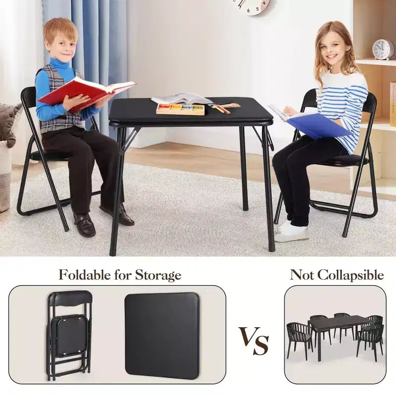 Ensemble table et chaises pliantes en métal, chaises pliantes rembourrées en cuir avec coussin confortable et cadre en acier durable, table carrée moderne