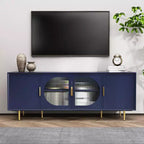 66 Gold-Leg Media Console  Modern TV Stand with Glass Doors, 55 Compatible, Living Room/Bedroom Storage