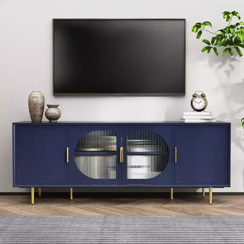 66 Gold-Leg Media Console  Modern TV Stand with Glass Doors, 55 Compatible, Living Room/Bedroom Storage