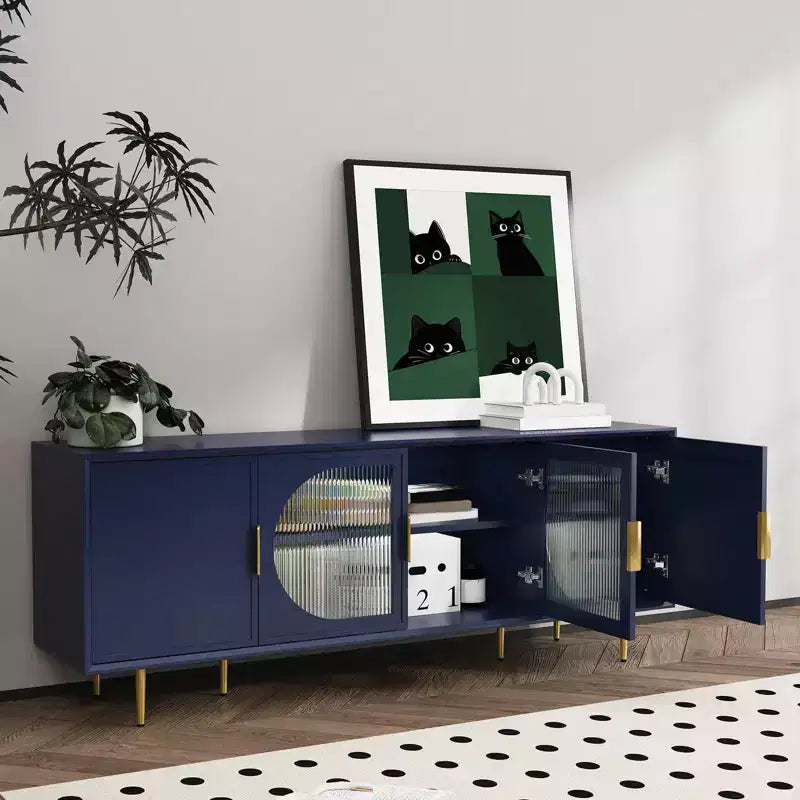 Meuble TV moderne 66 po en bois avec pieds dorés, portes en verre, compatible 55 po, rangement salon/chambre