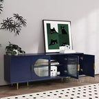Meuble TV moderne 66 po en bois avec pieds dorés, portes en verre, compatible 55 po, rangement salon/chambre