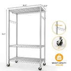 Portant à vêtements roulant à 3 niveaux avec roulettes, portant à vêtements robuste avec étagères réglables et doubles tringles de suspension