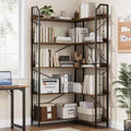Industrial L-Shaped Corner Bookshelf, 72 5-Tier Metal and Wood Bookcase for Living Room, Black/Rustic