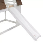 Lit superposé cabane double Luxystar avec toit, fenêtre, échelle et toboggan, blanc+marron