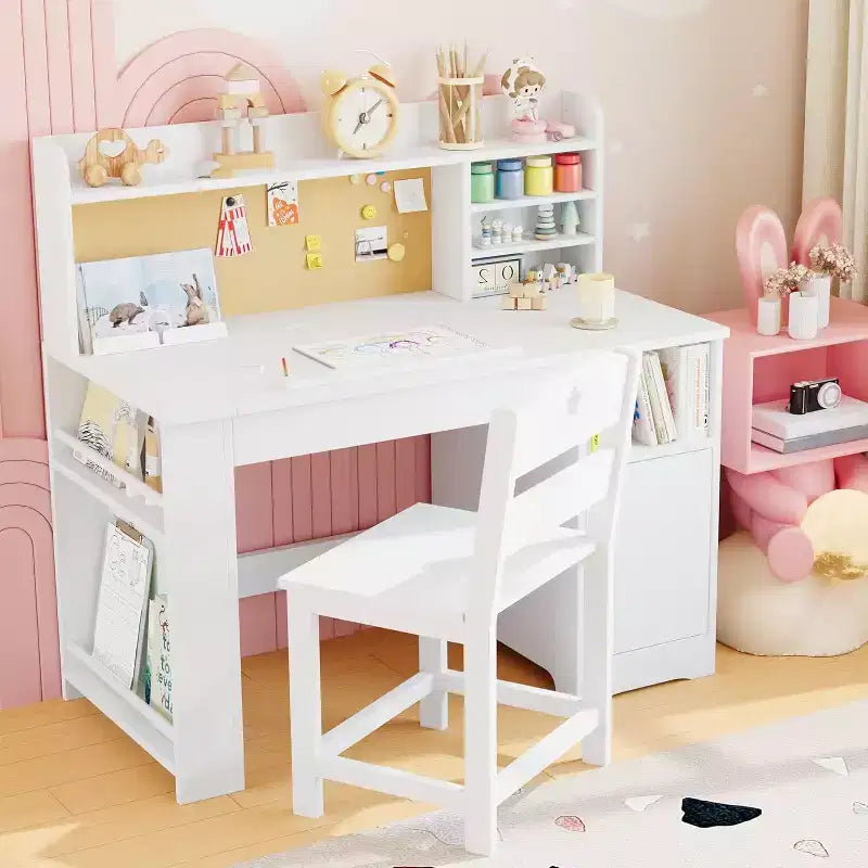 Ensemble bureau et chaise d'étude Garvee pour enfants avec rangement, bureau pour enfants avec huche et inclinable, pour la maison
