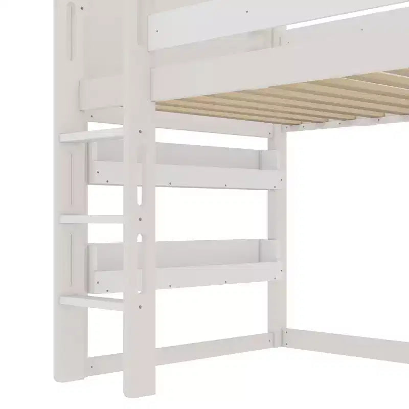Lit mezzanine Bellemave House avec étagère et toboggan, structure de lit mezzanine en bois massif avec barrières de sécurité et design ludique pour enfants