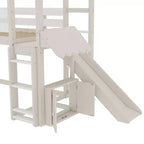 Lit mezzanine Bellemave House avec étagère et toboggan, structure de lit mezzanine en bois massif avec barrières de sécurité et design ludique pour enfants