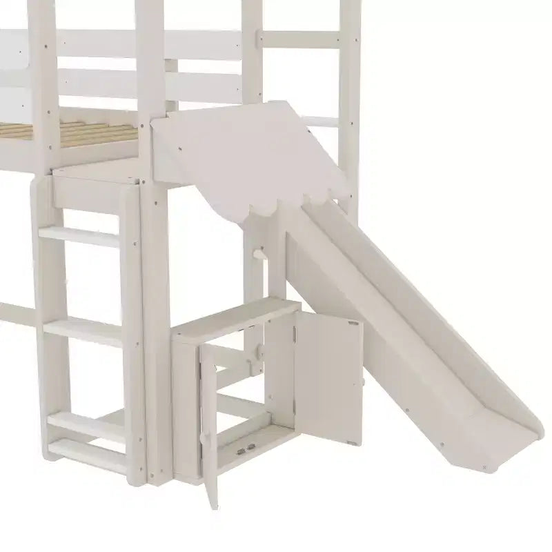 Lit mezzanine Bellemave House avec étagère et toboggan, structure de lit mezzanine en bois massif avec barrières de sécurité et design ludique pour enfants