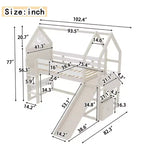 Lit mezzanine Bellemave House avec étagère et toboggan, structure de lit mezzanine en bois massif avec barrières de sécurité et design ludique pour enfants