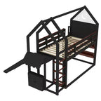 Lit mezzanine Bellemave House avec étagère et toboggan, structure de lit mezzanine en bois massif avec barrières de sécurité et design ludique pour enfants