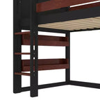 Lit mezzanine Bellemave House avec étagère et toboggan, structure de lit mezzanine en bois massif avec barrières de sécurité et design ludique pour enfants
