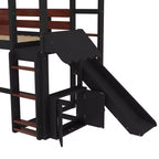 Lit mezzanine Bellemave House avec étagère et toboggan, structure de lit mezzanine en bois massif avec barrières de sécurité et design ludique pour enfants